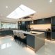 Kitchen with dark hues and double tones